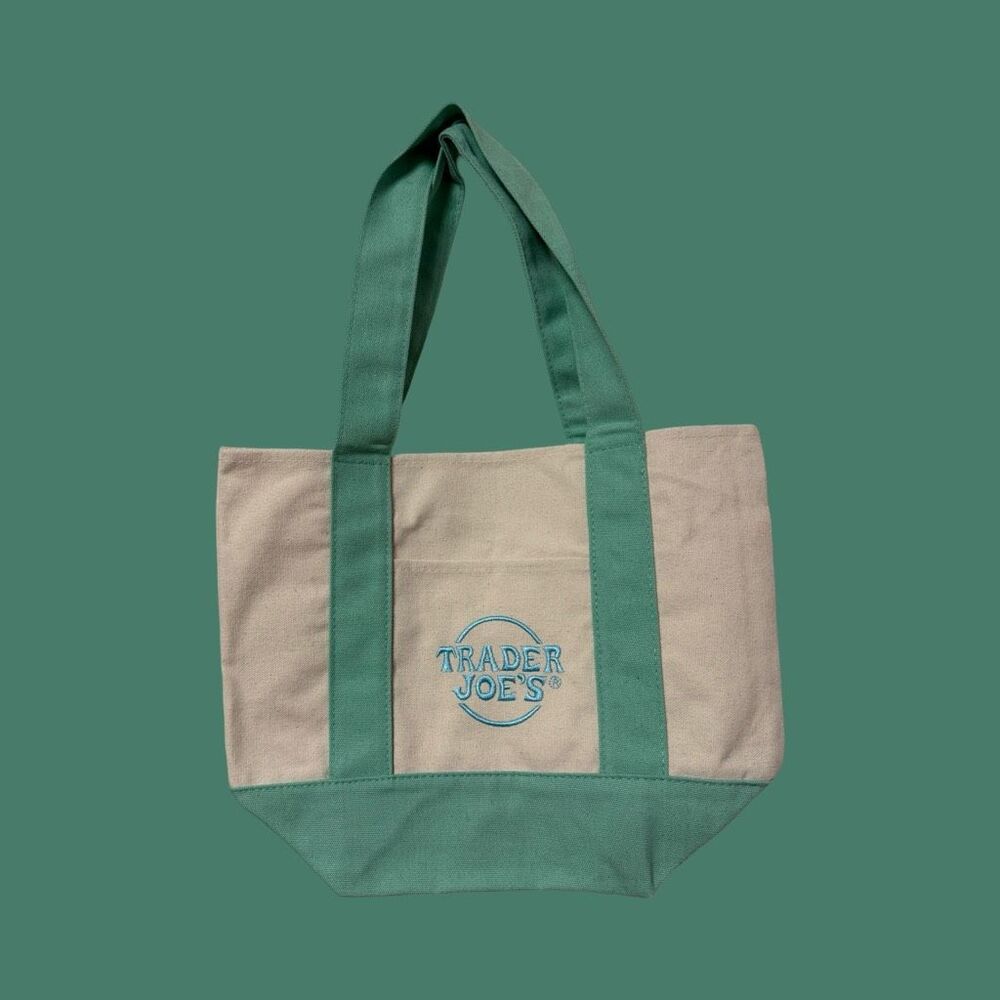 Spring Green Pastel Embroidered Trader Joe's Mini Canvas Tote Bag 2025 EASTER - Picture 2 of 3